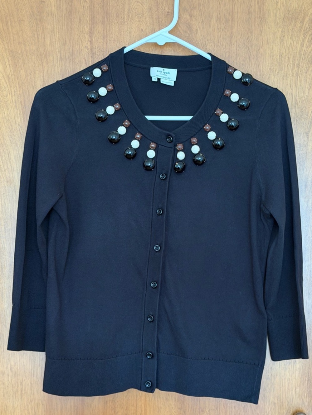 KATE SPADE New York Rio Black Embellished Button-Front Cardigan M